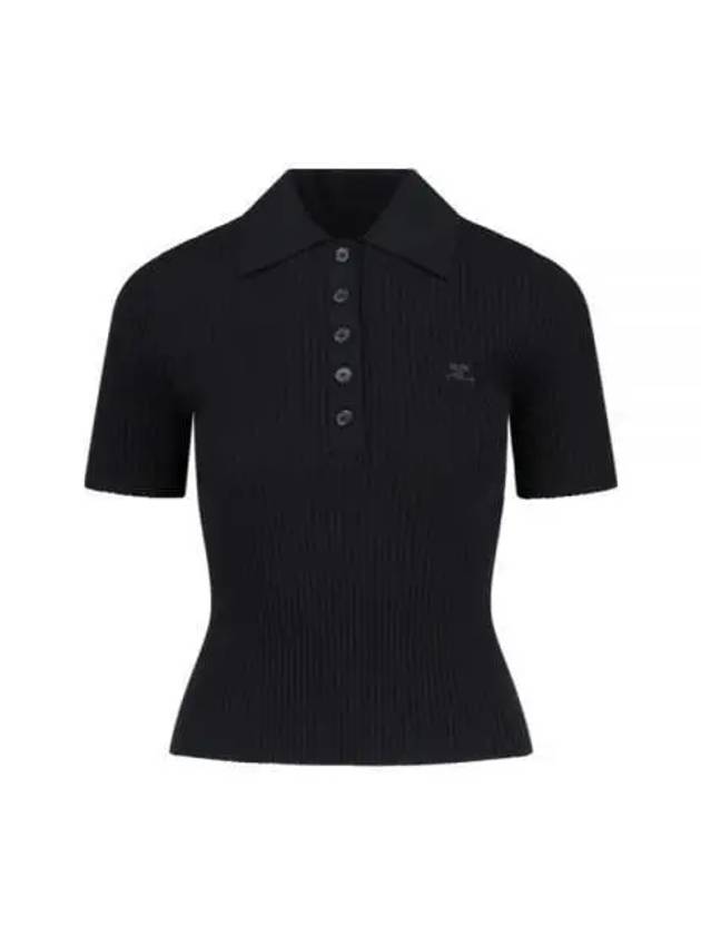 Embroidered Logo Rib Polo Knit Top In Black. - COURREGES - BALAAN 2