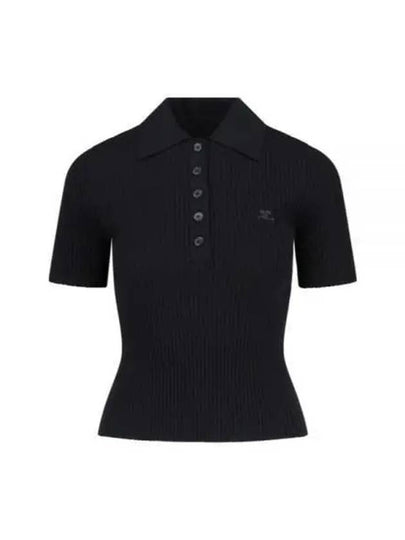 Embroidered Logo Rib Polo Knit Top In Black. - COURREGES - BALAAN 2