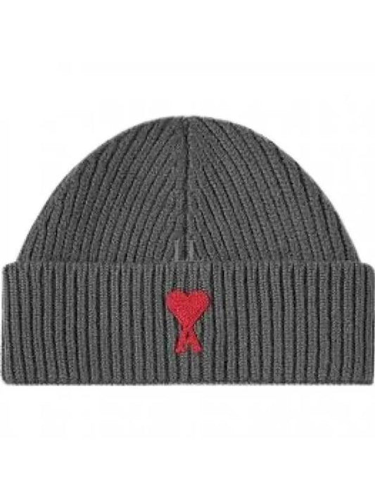 Embroidered Logo Wool Beanie Grey - AMI - BALAAN 2