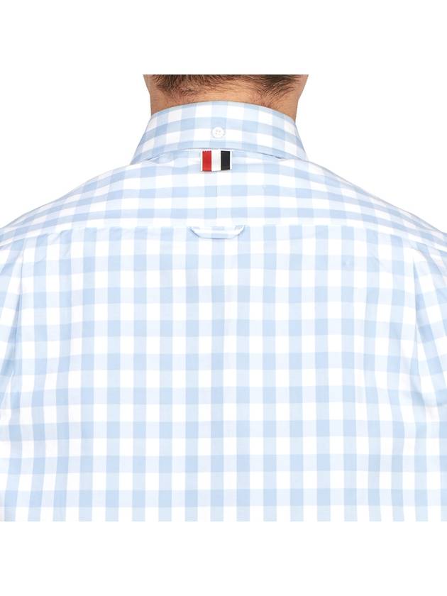 Gingham Poplin Drawstring Hem Short Sleeve Shirt Light Blue - THOM BROWNE - BALAAN 8