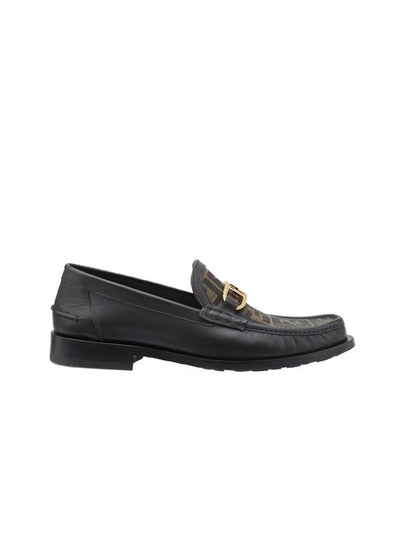 FF O Rock Fabric Leather Loafers Black Brown - FENDI - BALAAN 2