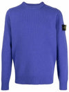 Men's Waffen Patch Round Neck Knit Top Blue - STONE ISLAND - BALAAN 2