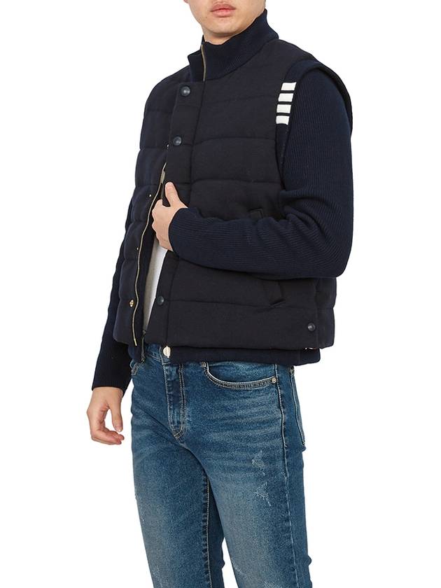 Men's Reversible Padded 4 Bar Funnel Neck Merino Jersey Padding Jacket Navy - THOM BROWNE - BALAAN 11