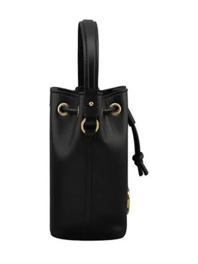 Signature V Logo Leather Small Bucket Bag Black - VALENTINO - BALAAN 4