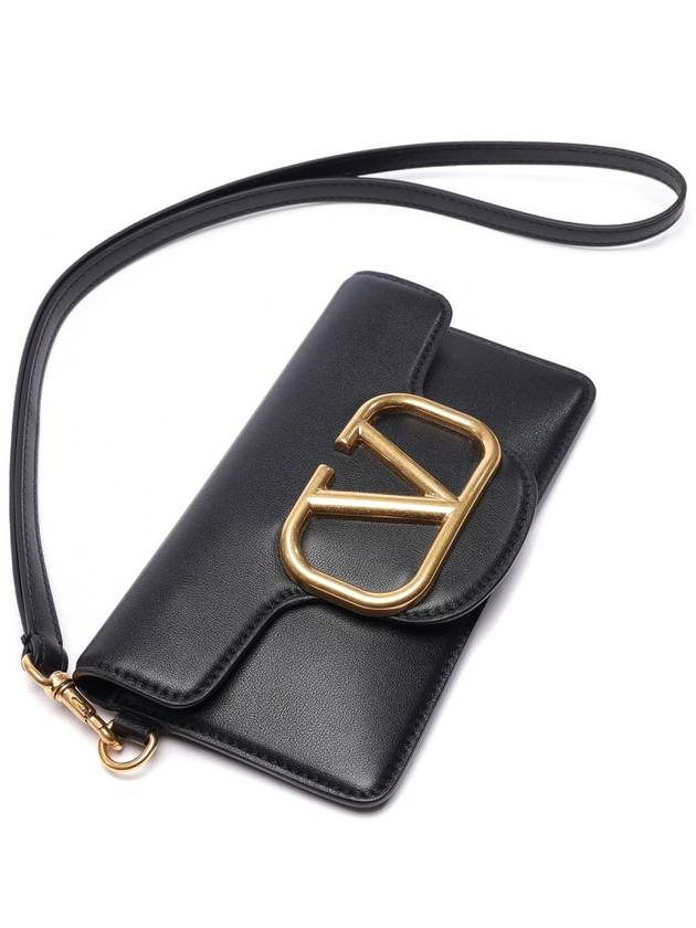 V Logo Neck Strap Phone Cross Bag Black - VALENTINO - BALAAN 6