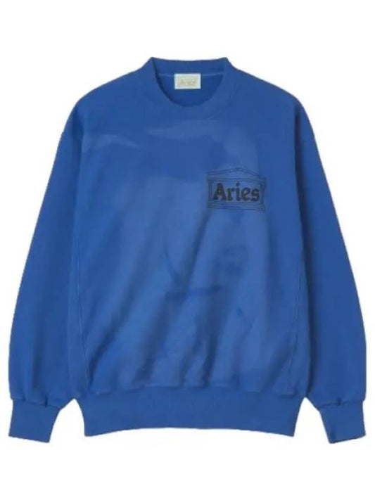 Aries Sunbleached Cross Grain Temple Sweatshirt Blue T Shirt - ARIES - BALAAN 1
