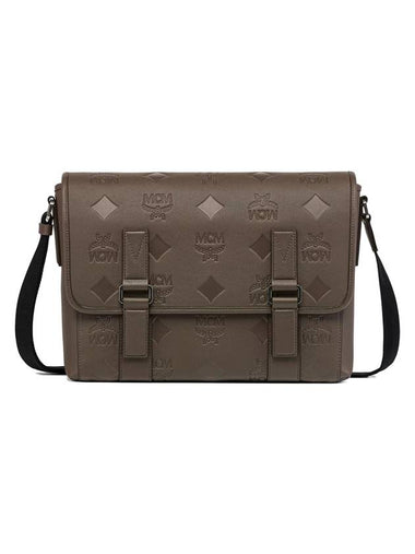 Aren Maxi Monogram Medium Leather Messenger Bag Grey - MCM - BALAAN 1