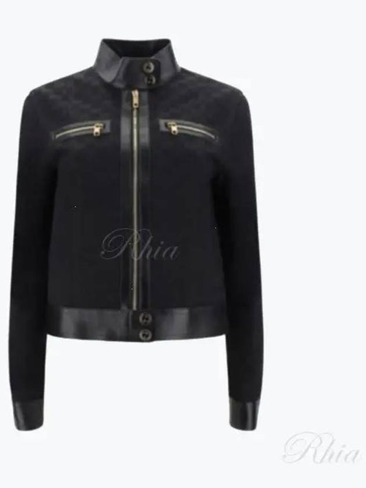 GG Leather Triming Zip-up Jacket Black - GUCCI - BALAAN 2