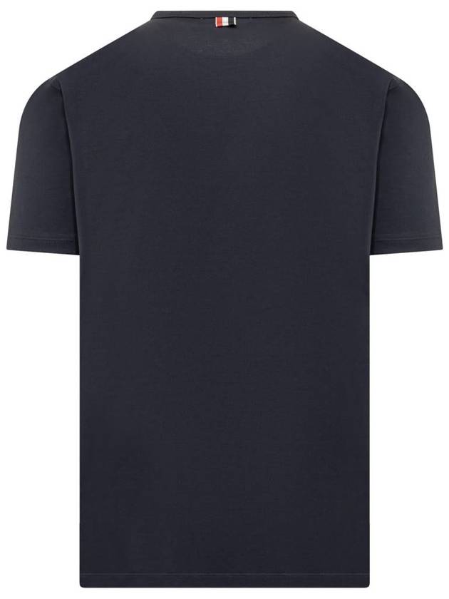 Men's Medium Weight Jersey Tipped Pocket Crewneck Short Short Sleeve T-Shirt Navy - THOM BROWNE - BALAAN 3