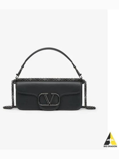 V Logo Chain Leather Shoulder Bag Black - VALENTINO - BALAAN 2