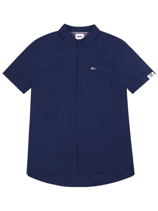 Men's Solid Camp Pocket Short Sleeve Shirt Navy - TOMMY HILFIGER - BALAAN 2