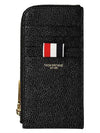 Stripe Zip Around Pebble Grain Leather Card Wallet Black - THOM BROWNE - BALAAN 7