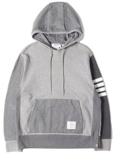 Panel Drawstring Cotton Hoodie Grey - THOM BROWNE - BALAAN 2