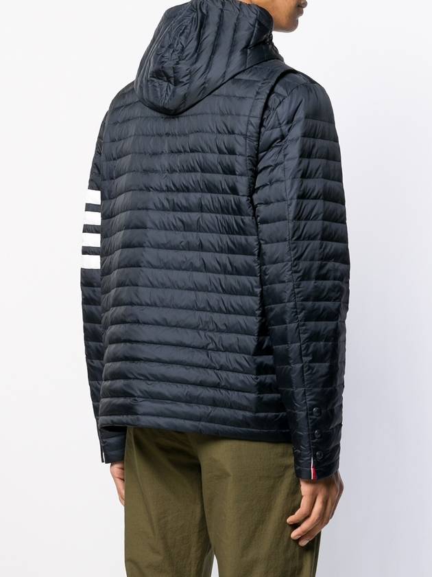 Matte Nylon 4-Bar Stripe Downfill Quilted Hoodie Padding Navy - THOM BROWNE - BALAAN 4