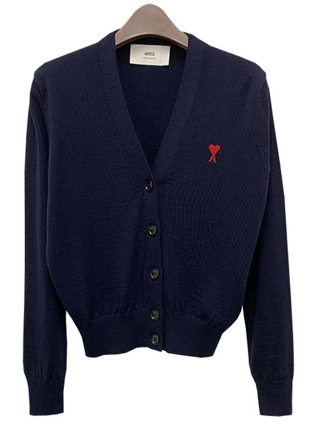 Heart Logo Wool Cardigan Navy - AMI - BALAAN 2