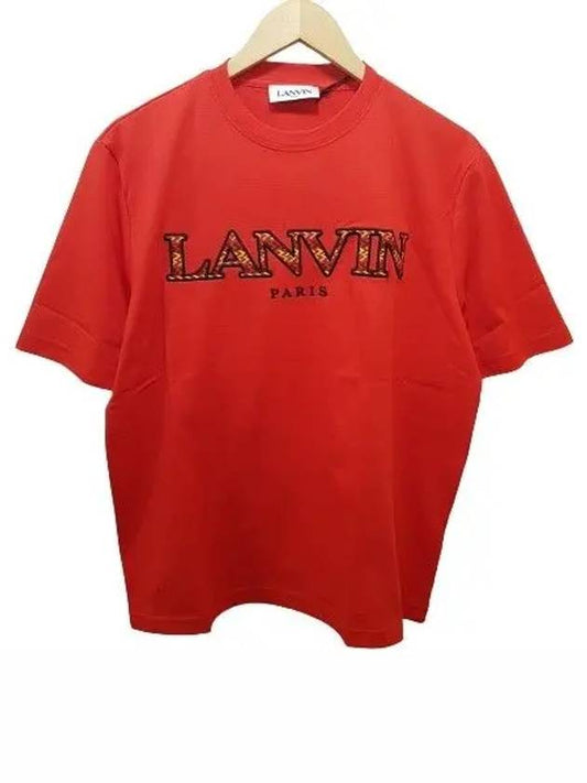 TS0005 J260 37 Cuff Logo Embroidered Short Sleeve Tshirt Red - LANVIN - BALAAN 1