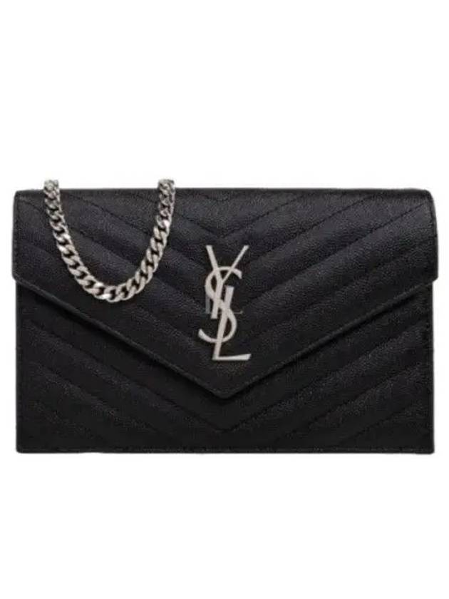 Cassandre Envelope Chain Shoulder Bag In Grain De Poudre Leather Noir - SAINT LAURENT - BALAAN 3