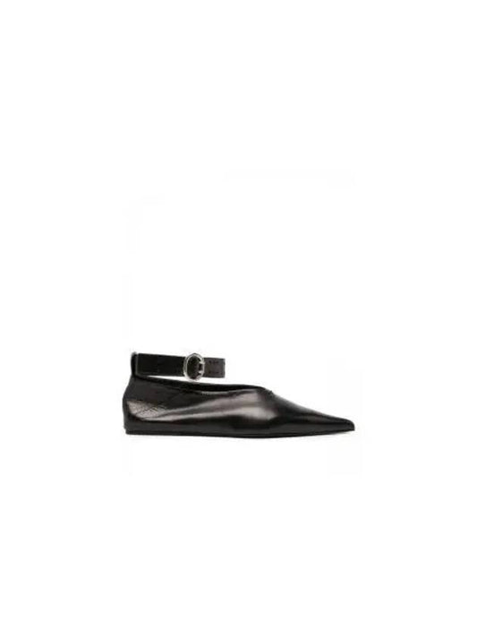 Ankle Strap Leather Ballerina Black - JIL SANDER - BALAAN.