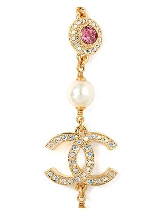 Gold Pink CC Crystal Pearl Necklace ABA044 - CHANEL - BALAAN 2