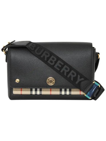 Leather and Vintage Check Note Crossbody Bag Black - BURBERRY - BALAAN.