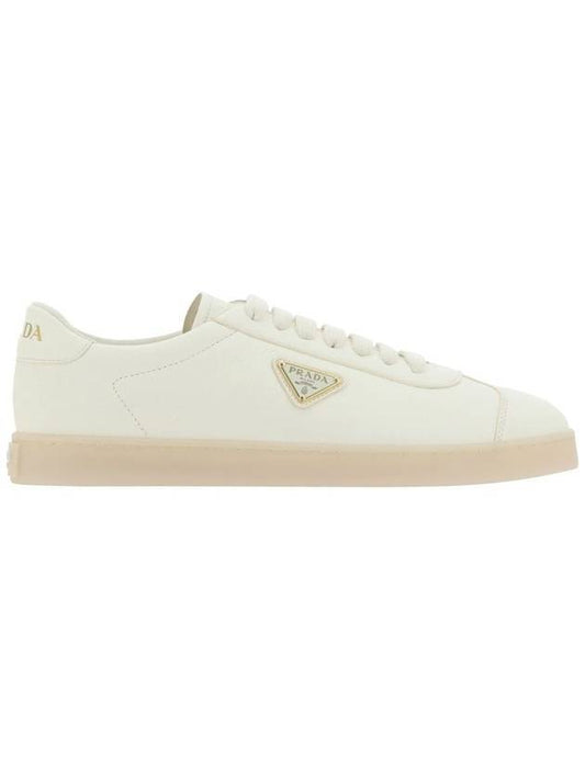 Triangle Logo Lane Leather Low-Top Sneakers Ivory - PRADA - BALAAN 1