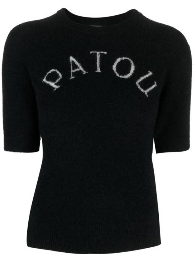 Intarsia Logo Short Sleeve Knit Top Black - PATOU - BALAAN 2