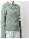 Women's 4 Bar Irish Pointelle Cable Merino Wool Knit Top Light Green - THOM BROWNE - BALAAN 4