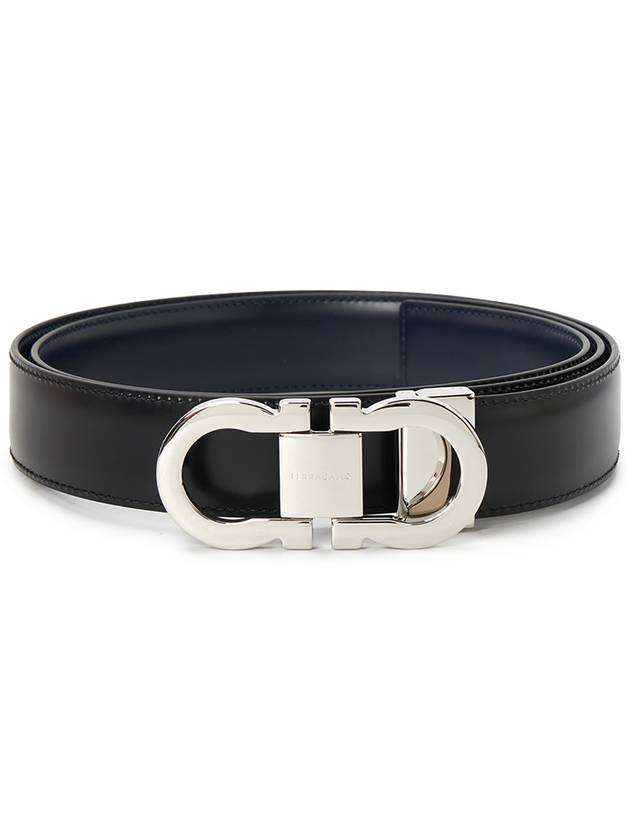 Gancini Reversible Leather Belt Midnight Blue - SALVATORE FERRAGAMO - BALAAN 3