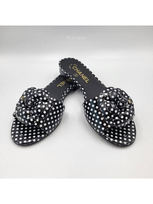 Women's Mule 24p Camellia Dot Pattern Mule Slippers Black G45499 - CHANEL - BALAAN 1