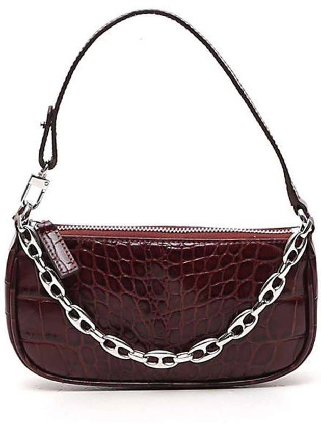 Mini Rachel Crocker Embossed Leather Shoulder Bag Nutella - BY FAR - BALAAN 1