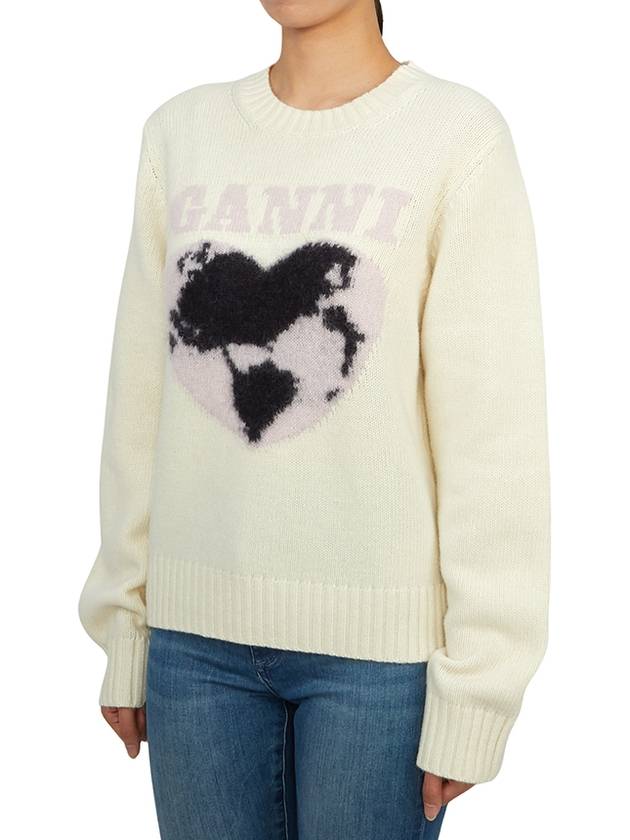 Heart Intarsia Knit Top Egret - GANNI - BALAAN 3