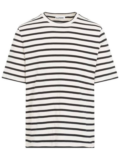 Striped Motif Cotton Short Sleeved T-shirt Beige Grey - JIL SANDER - BALAAN 2