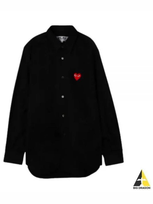 Men's Red Heart Logo Print Long Sleeve Shirt Black - COMME DES GARCONS - BALAAN 2