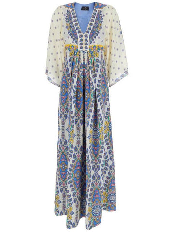 Multicolor Long Dress With V Neck And All-Over Paisley Print In Silk Woman - ETRO - BALAAN 1