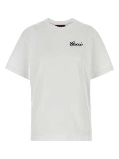 Embroidered Cotton Short Sleeve T-Shirt Off White - GUCCI - BALAAN 1