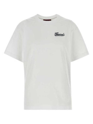 Embroidered Cotton Short Sleeve T-Shirt Off White - GUCCI - BALAAN 1