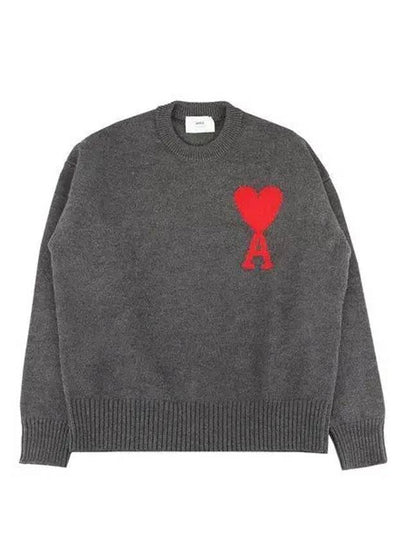 Big Heart Logo Wool Knit Top Grey - AMI - BALAAN 2