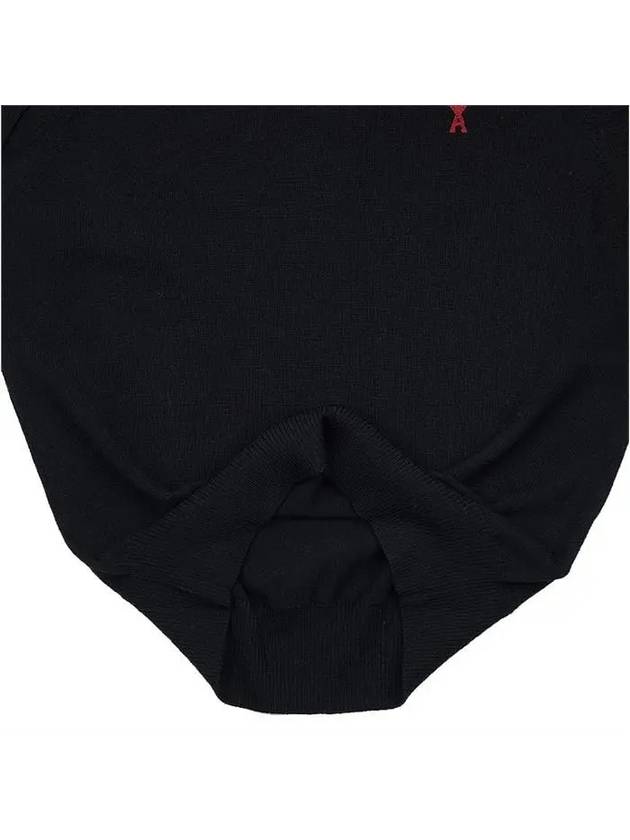 Heart Embroidered Logo Crew Neck Knit Top Black - AMI - BALAAN 9