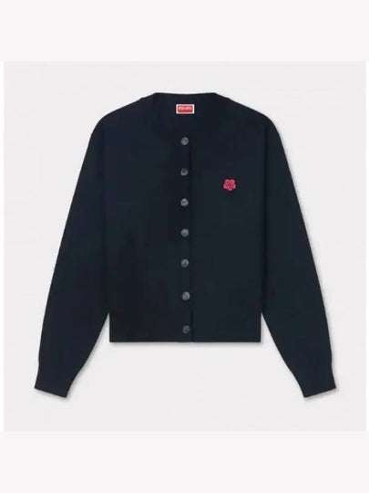 Boke Flower Embroidery Crew Neck Wool Cardigan Black - KENZO - BALAAN 2