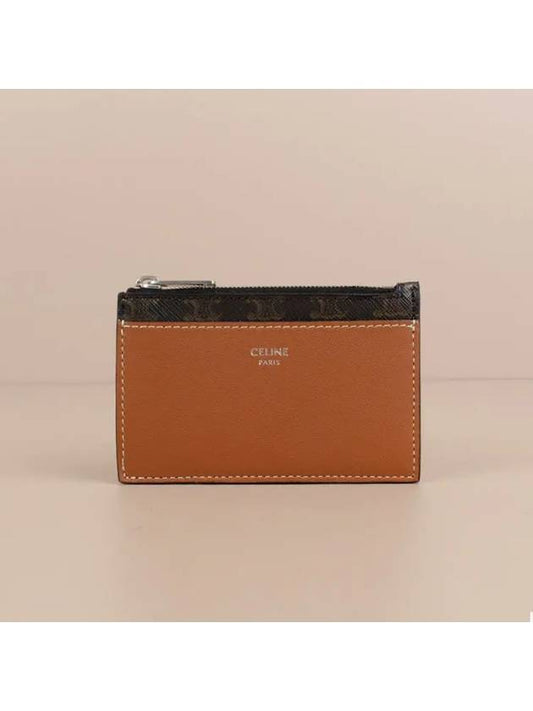 Triomphe Canvas Gold Zipper Card Wallet Tan - CELINE - BALAAN 2