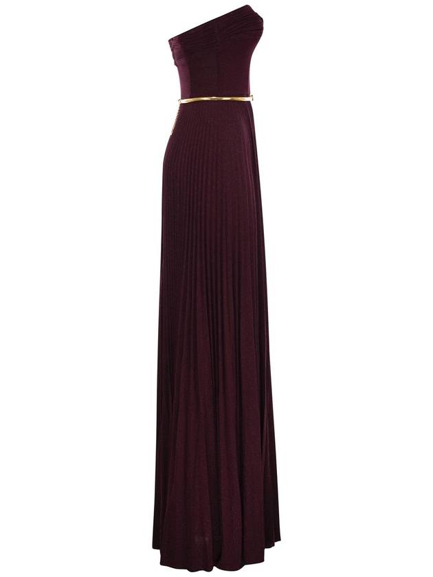 Pleated lurex jersey red carpet dress with belt - ELISABETTA FRANCHI - BALAAN 3