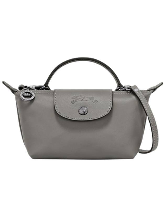 Le Pliage Logo Leather Tote Bag Grey - LONGCHAMP - BALAAN 1