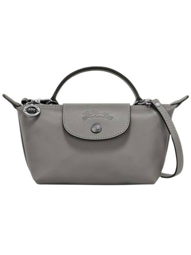 Le Pliage Logo Leather Tote Bag Grey - LONGCHAMP - BALAAN 1