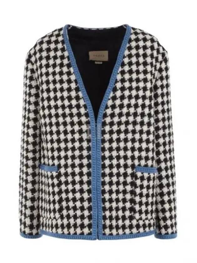 Women's Gingham Tweed Jacket Ivory Blue - GUCCI - BALAAN 2