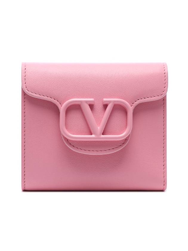 V Logo Half Wallet Pink - VALENTINO - BALAAN 1