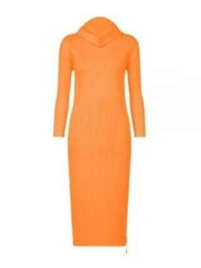 Pleated Hooded Long Dress Orange - ISSEY MIYAKE - BALAAN 2