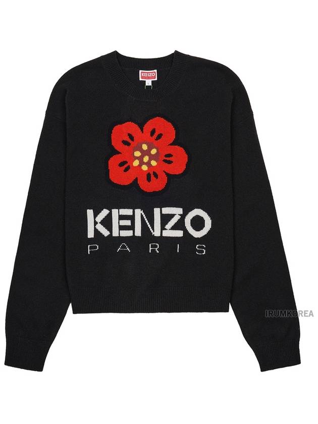 Boke Flower Logo Wool Knit Top Black - KENZO - BALAAN 11