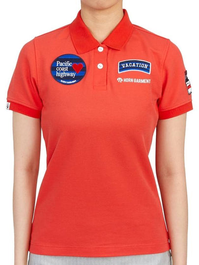 Women's Goody Emblem Short Sleeve PK Shirt Orange - HORN GARMENT - BALAAN 2