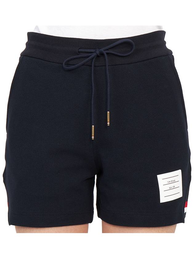 Women's Pique Stripe Rib Gusset Shorts Navy - THOM BROWNE - BALAAN 7