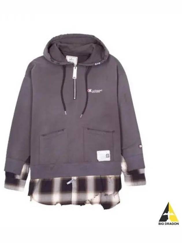 Maison Mihara Yasuhiro Plaid Layered Hooded Top Black A10HD601 - MAISON MIHARA YASUHIRO - BALAAN 1